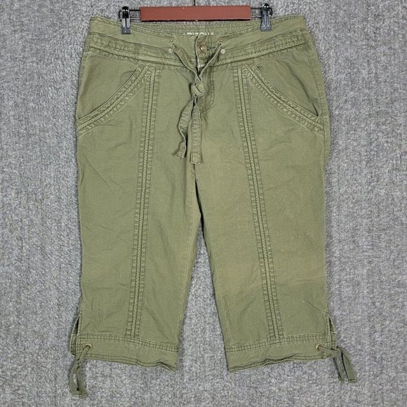 Arizona Jeans Pants Womens 15 Green Capri Stretch Cotton Waist & Leg Drawstrings - Picture 1 of 11